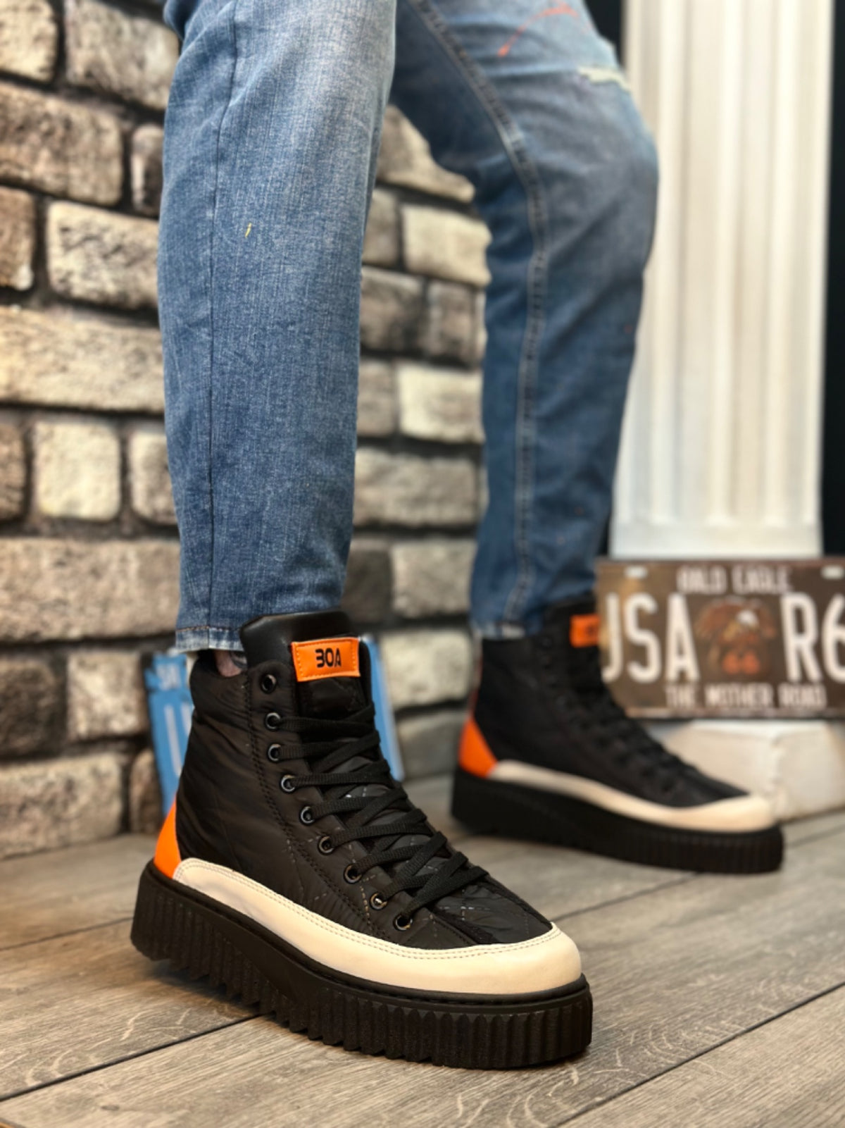 BA0811 High Black Sole Parachute Fabric Orange Skin Detailed Half Ankle Sports Boots - STREETMODE™