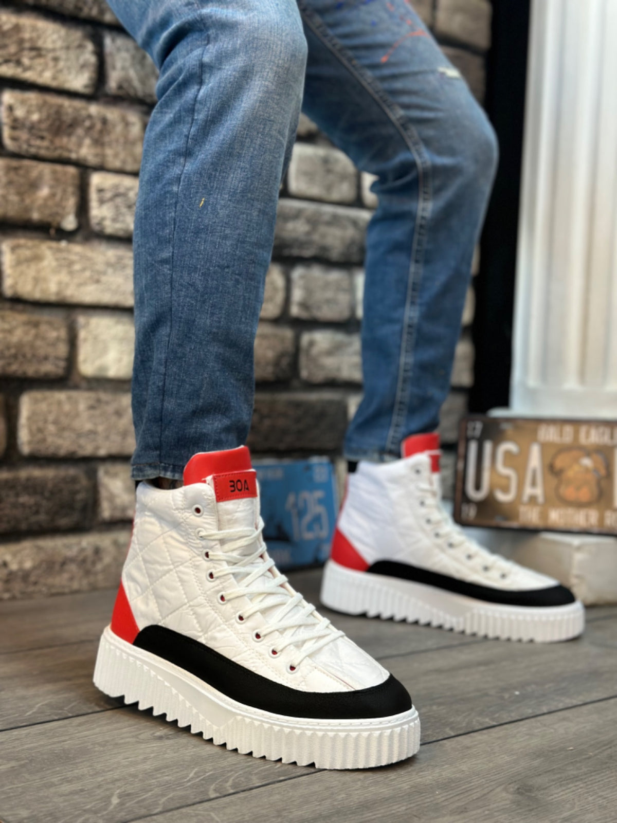 BA0811 High Sole White Parachute Fabric Red Skin Detailed Men's Shoes - STREETMODE™