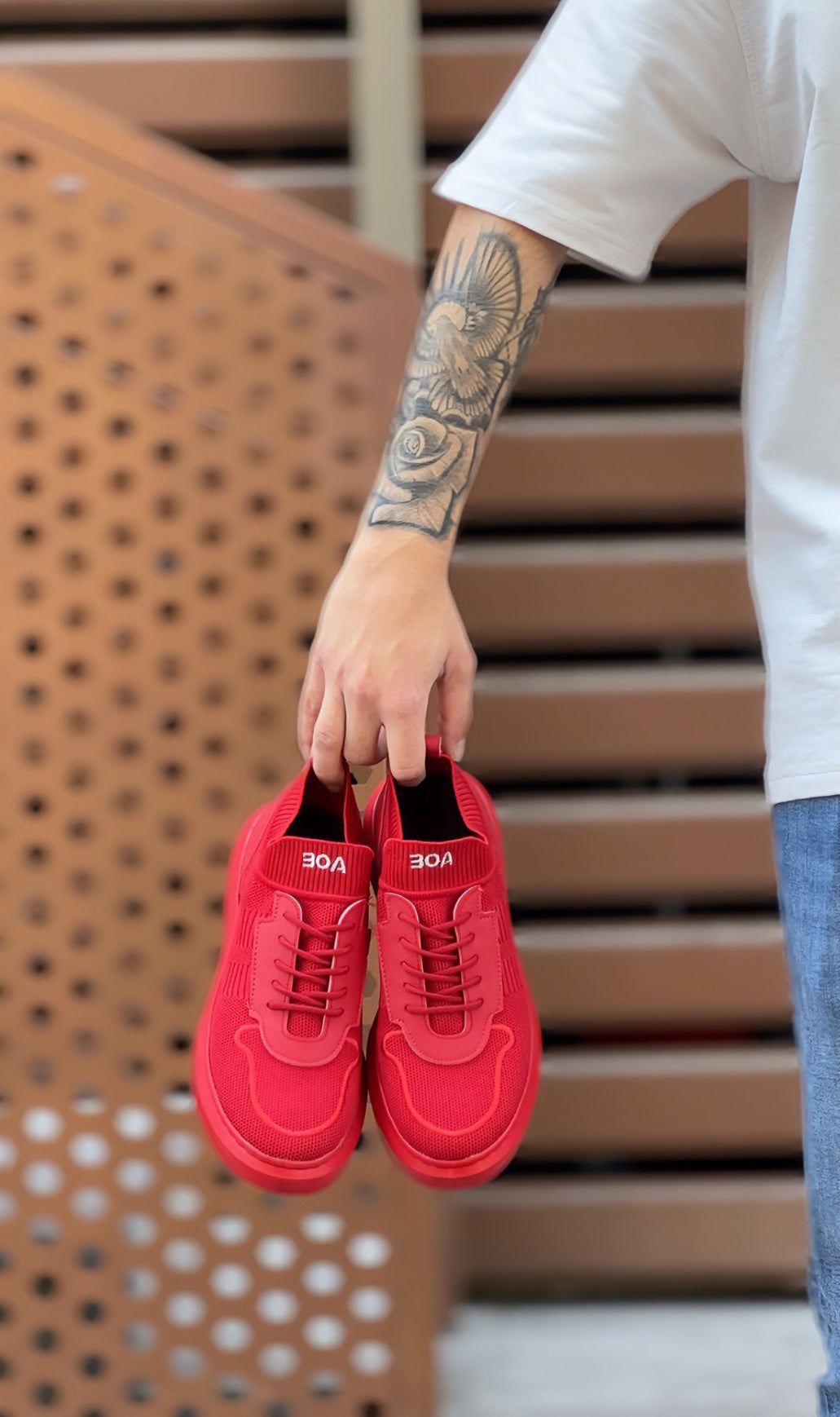 BA0812 Special Knitted Knitwear Style Red Color Sports Shoes - STREETMODE™
