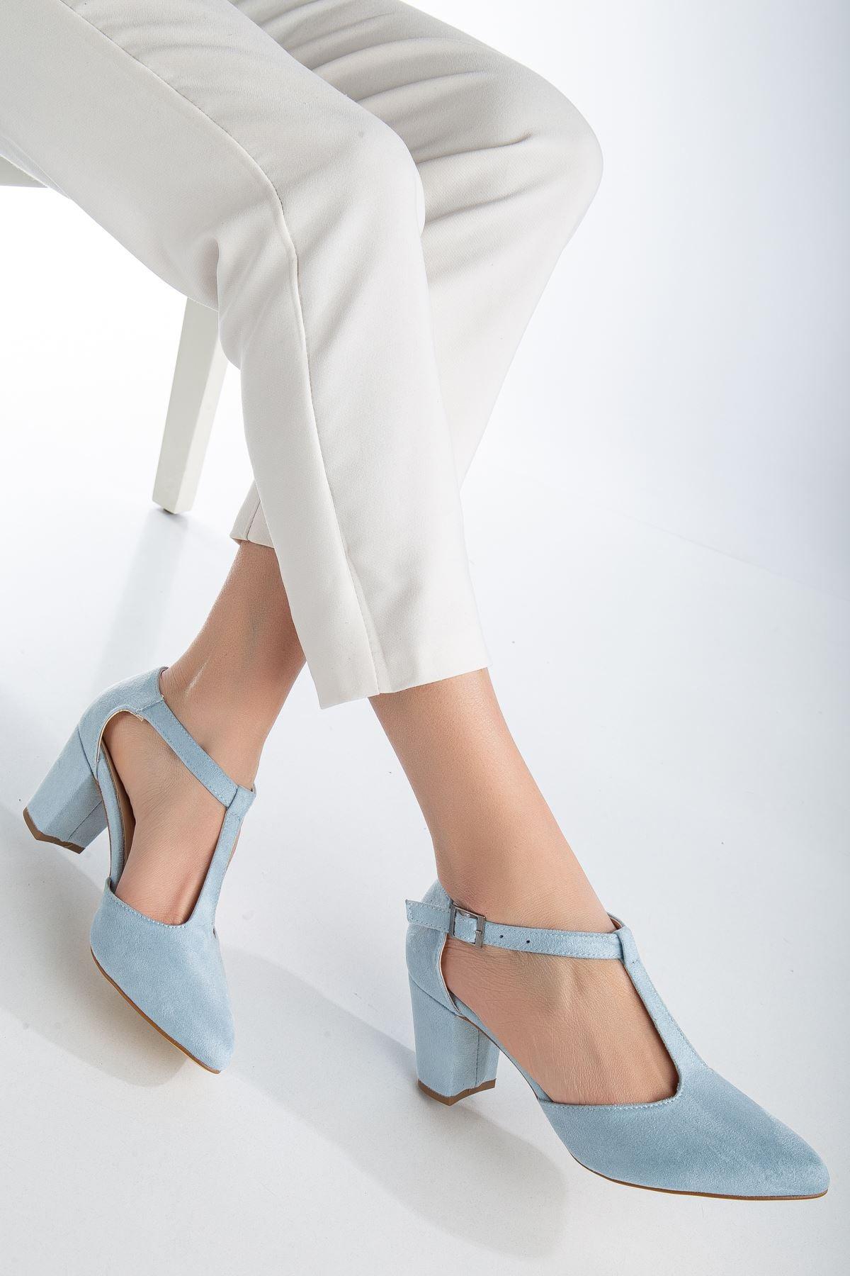 Baby Blue Suede Heeled Women's Shoes - STREETMODE™