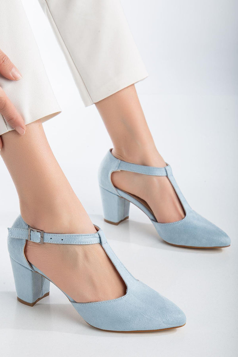 Baby Blue Suede Heeled Women's Shoes - STREETMODE™