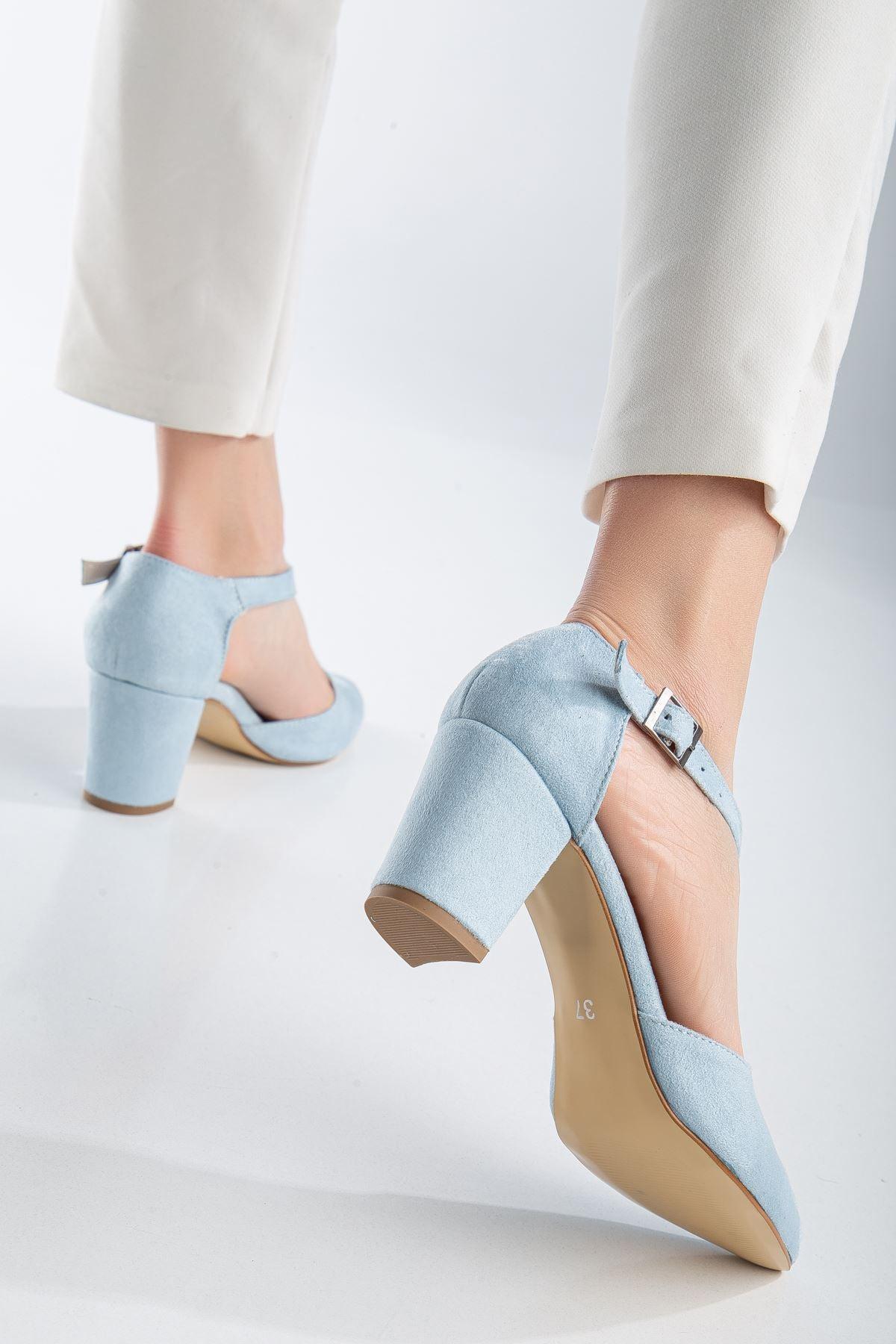 Baby Blue Suede Heeled Women's Shoes - STREETMODE™