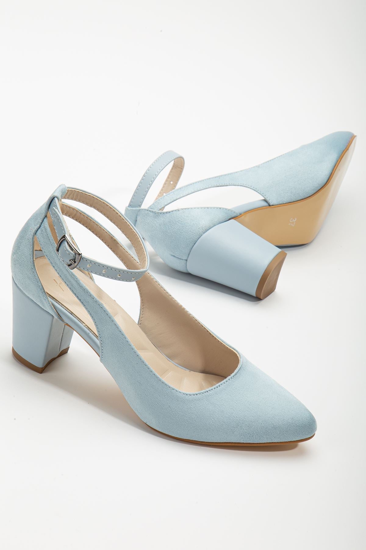 Baby Blue Suede Women's Heeled Shoes - STREETMODE™