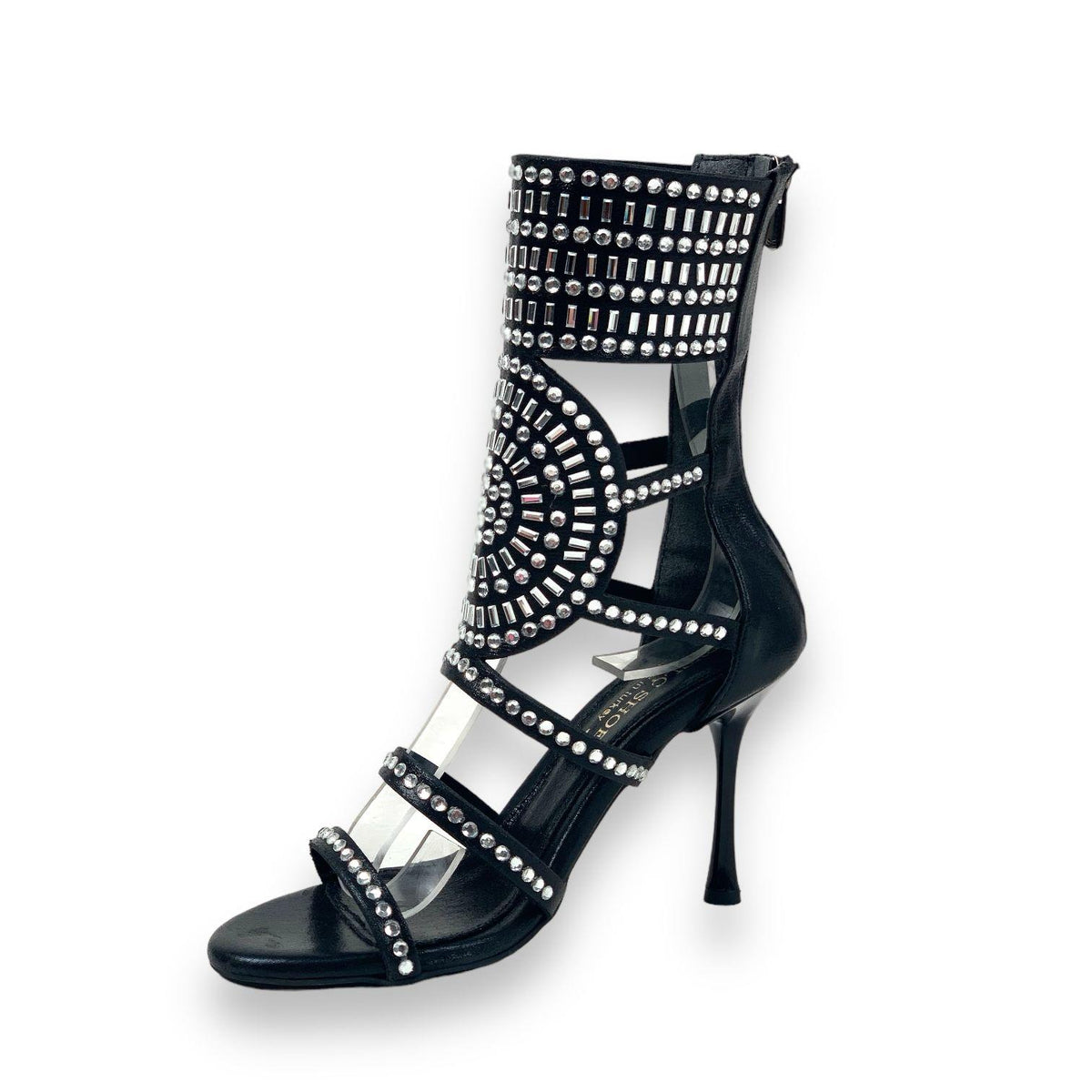 Basskan Women's Tukl Black Stone Zippered Thin Heeled Shoes 9 Cm - STREETMODE™