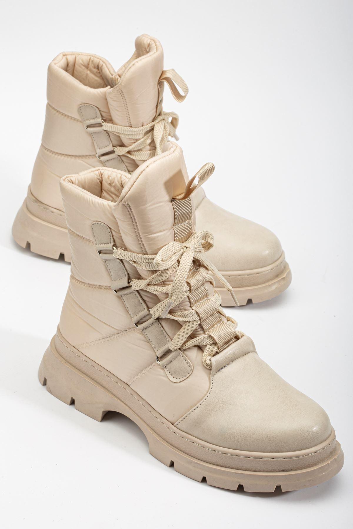 Beige Lace Detailed Parachute Women's Boots - STREETMODE™