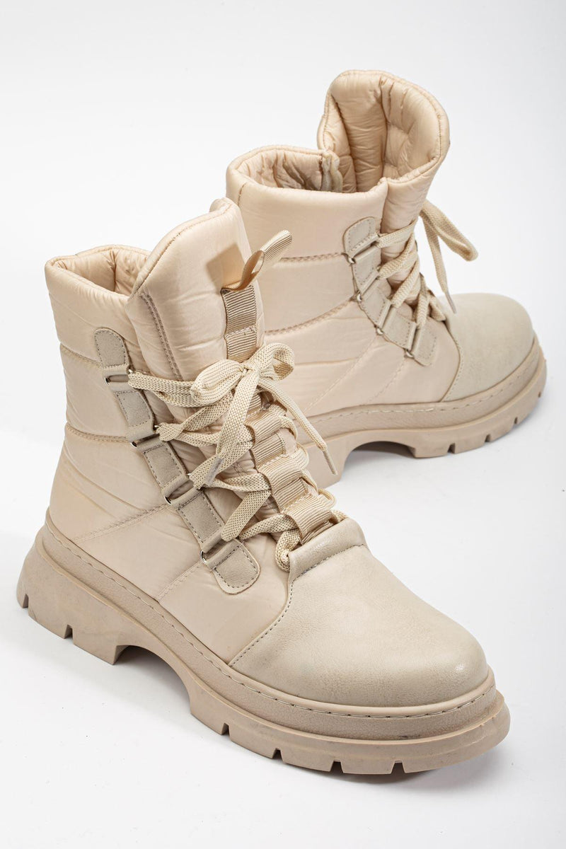 Beige Lace Detailed Parachute Women's Boots - STREETMODE™