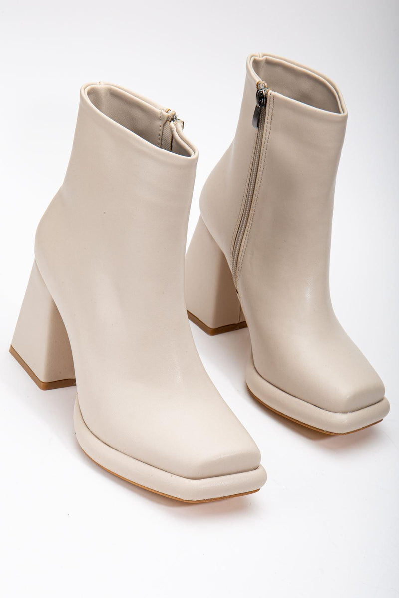 Beige Skin Platform Detail Women's Boots - STREETMODE™