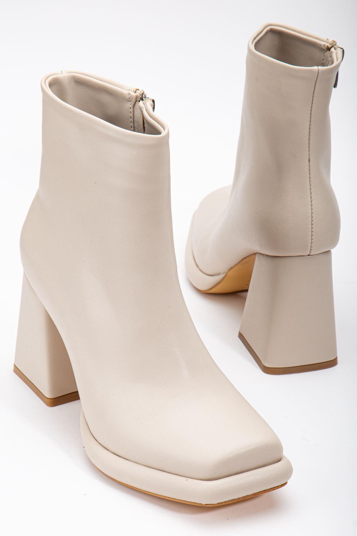 Beige Skin Platform Detail Women's Boots - STREETMODE™