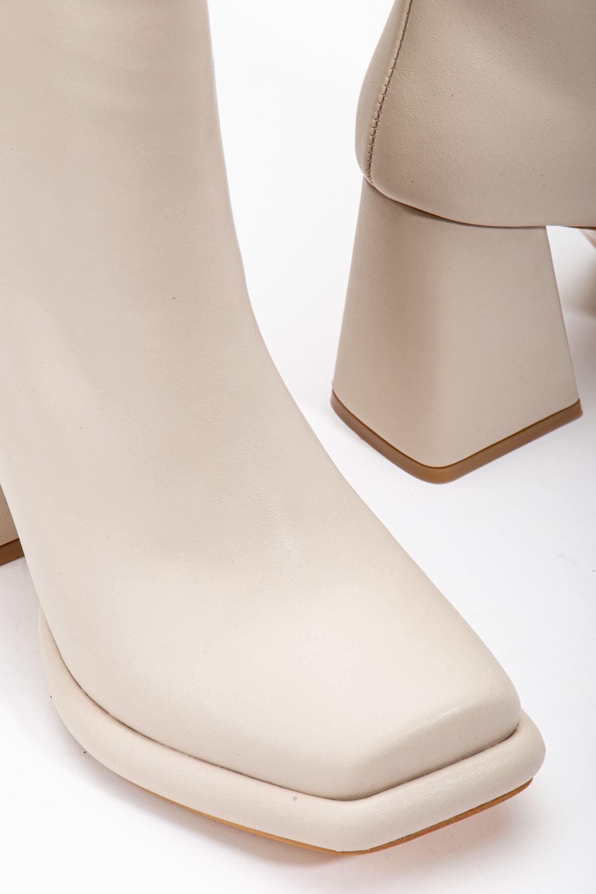 Beige Skin Platform Detail Women's Boots - STREETMODE™