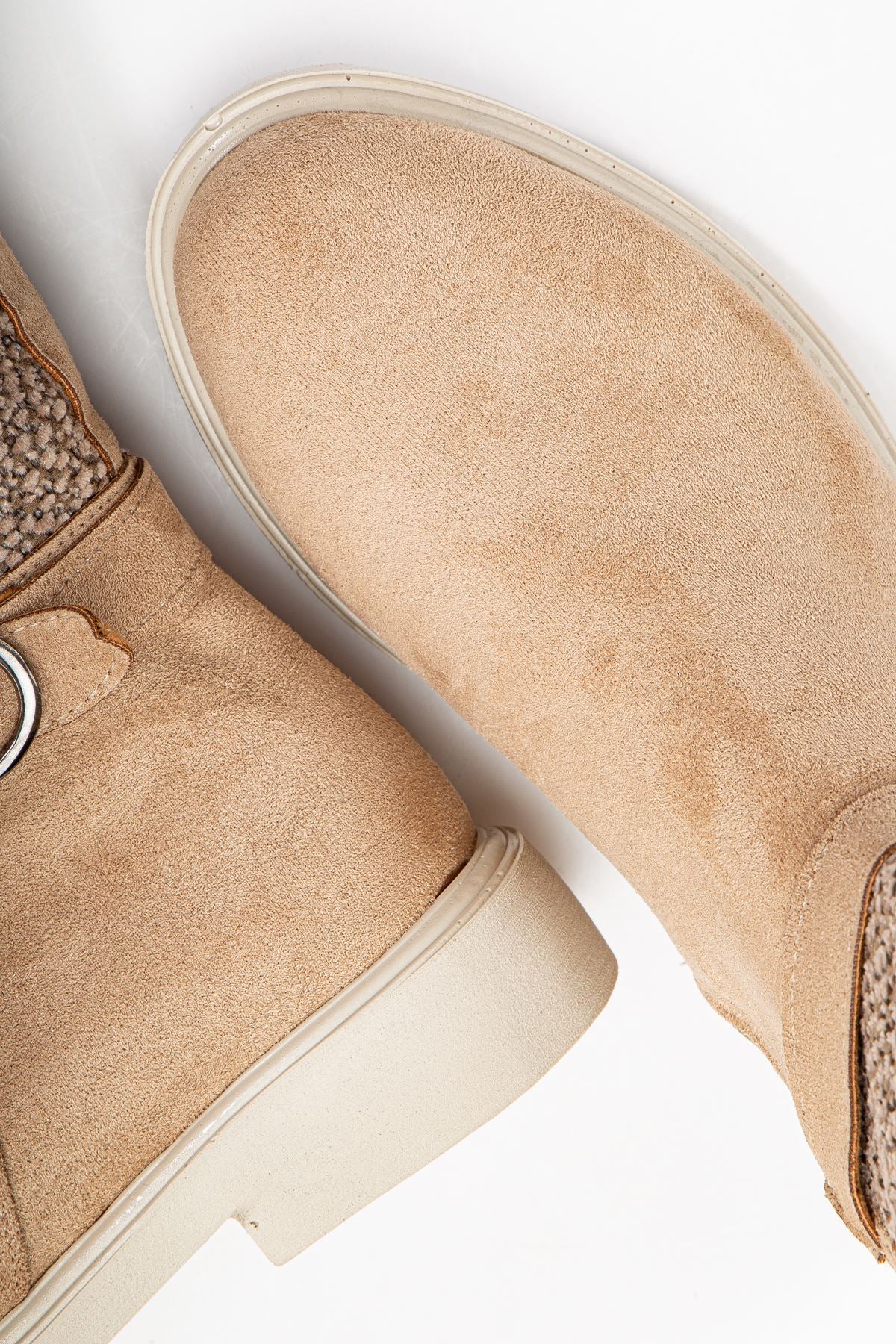 Beige Suede Felt Detailed Women's Boots - STREETMODE™