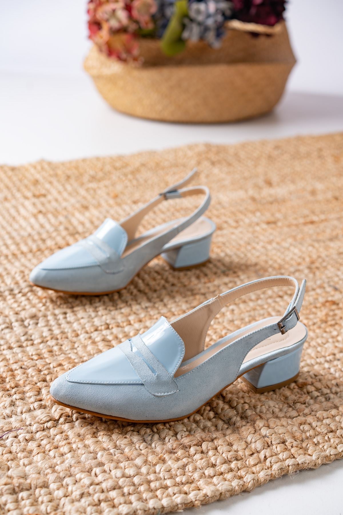 Bert Baby Blue Patent Leather - Suede Pointed Toe Low Heels Women's Shoes - STREETMODE™
