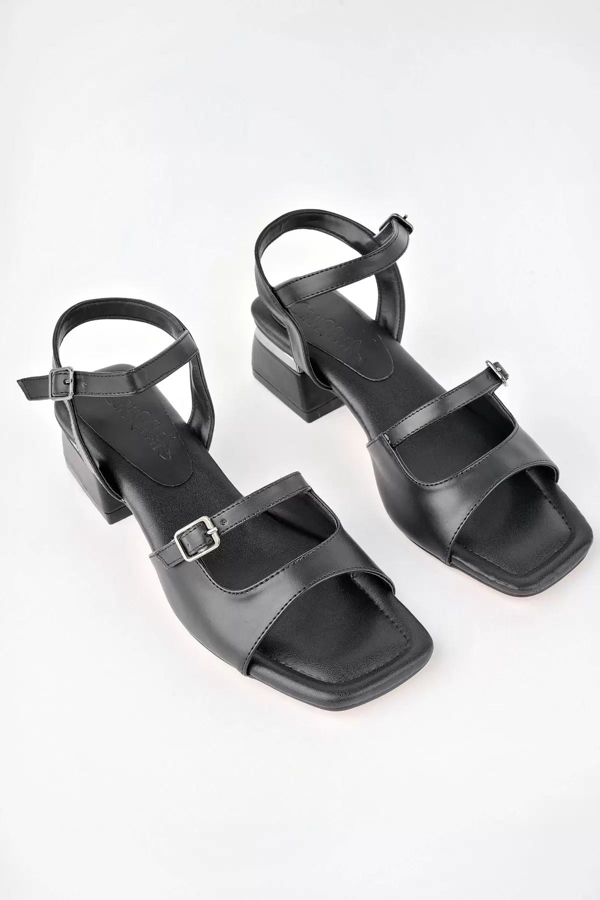 Black Heeled Double Buckle Women's Sandals - STREETMODE™