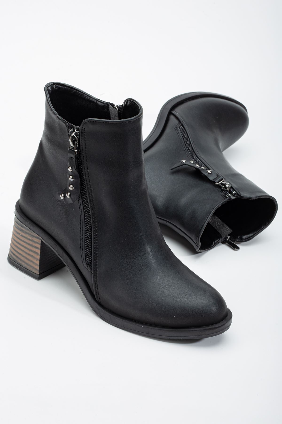 Black Heeled Double Zipper Women's Boots - STREETMODE™