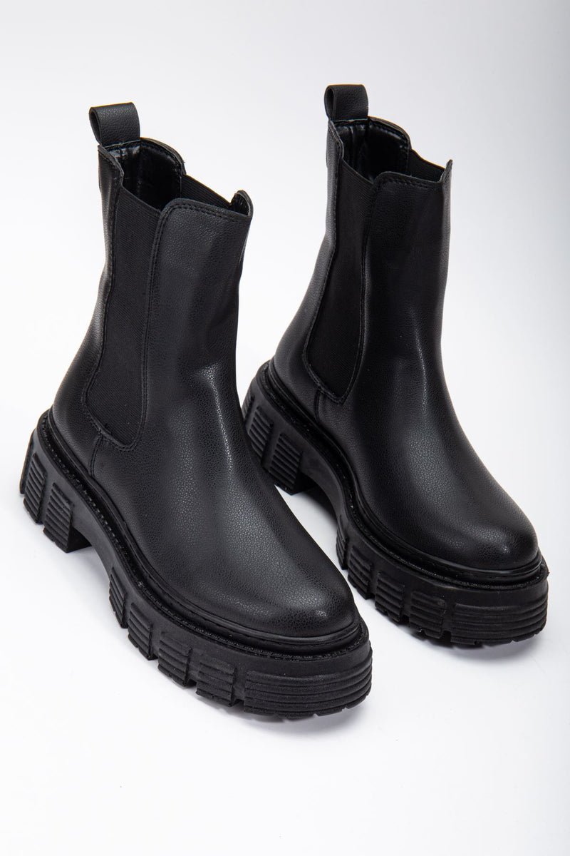 Black Side Elastic Zipperless Laceless Stitched Sole Waterproof Boots - STREETMODE™