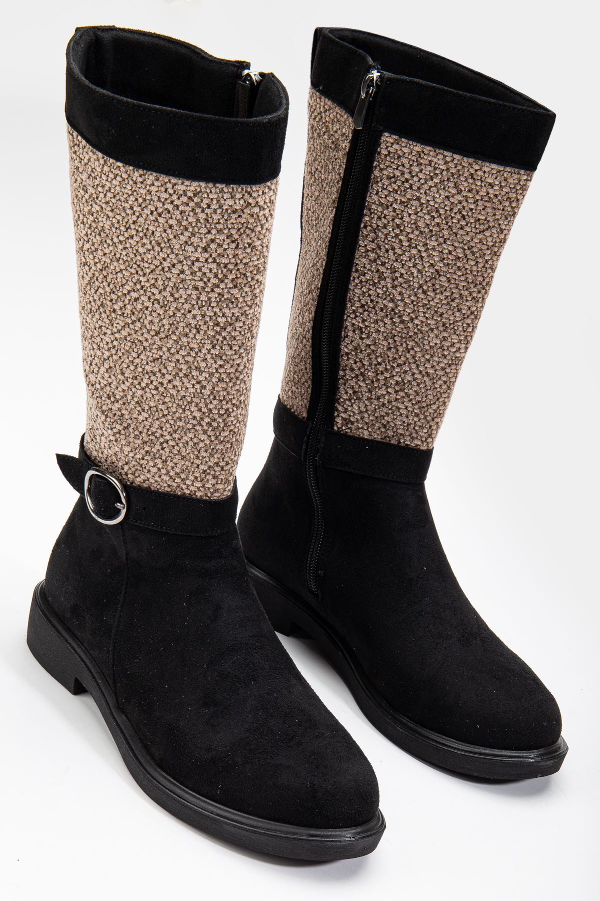 Black Suede Felt Detailed Women's Boots - STREETMODE™