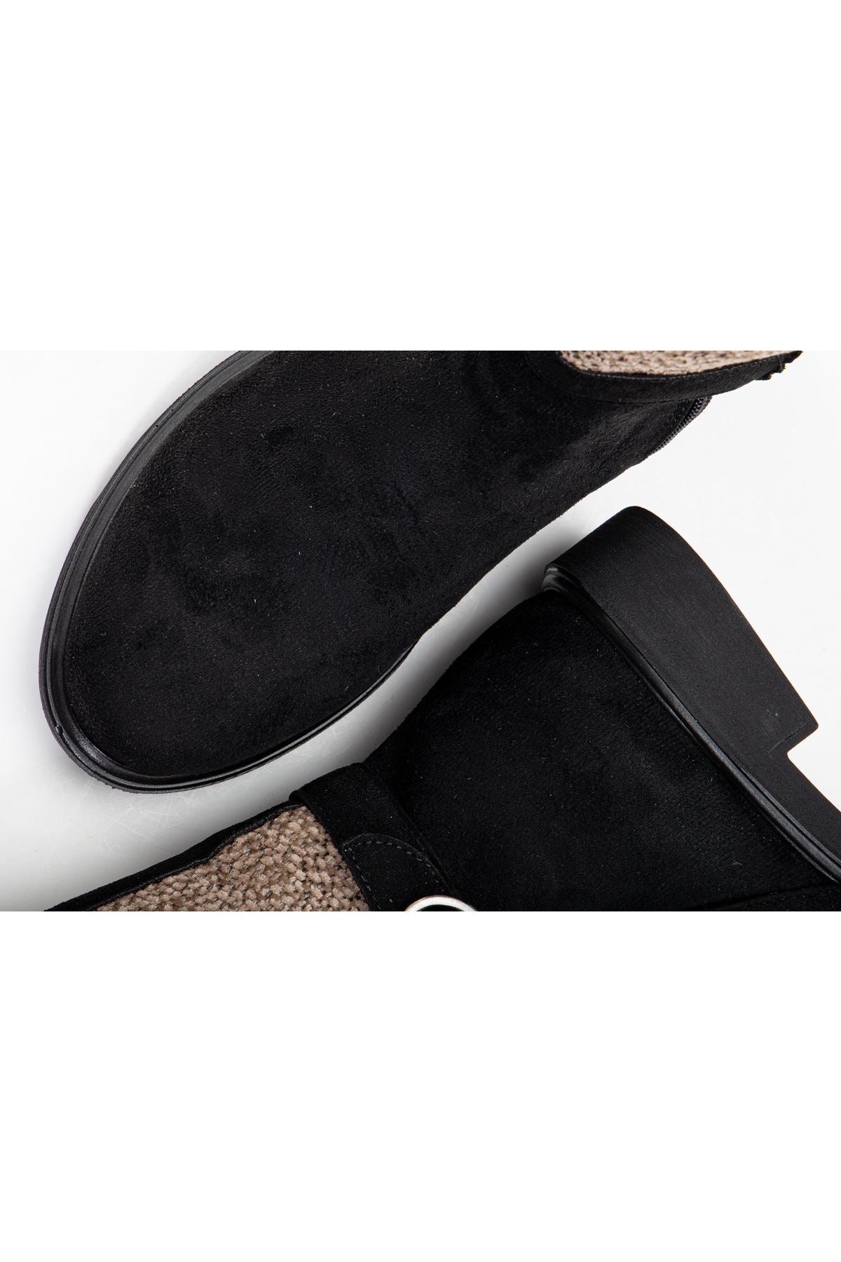 Black Suede Felt Detailed Women's Boots - STREETMODE™