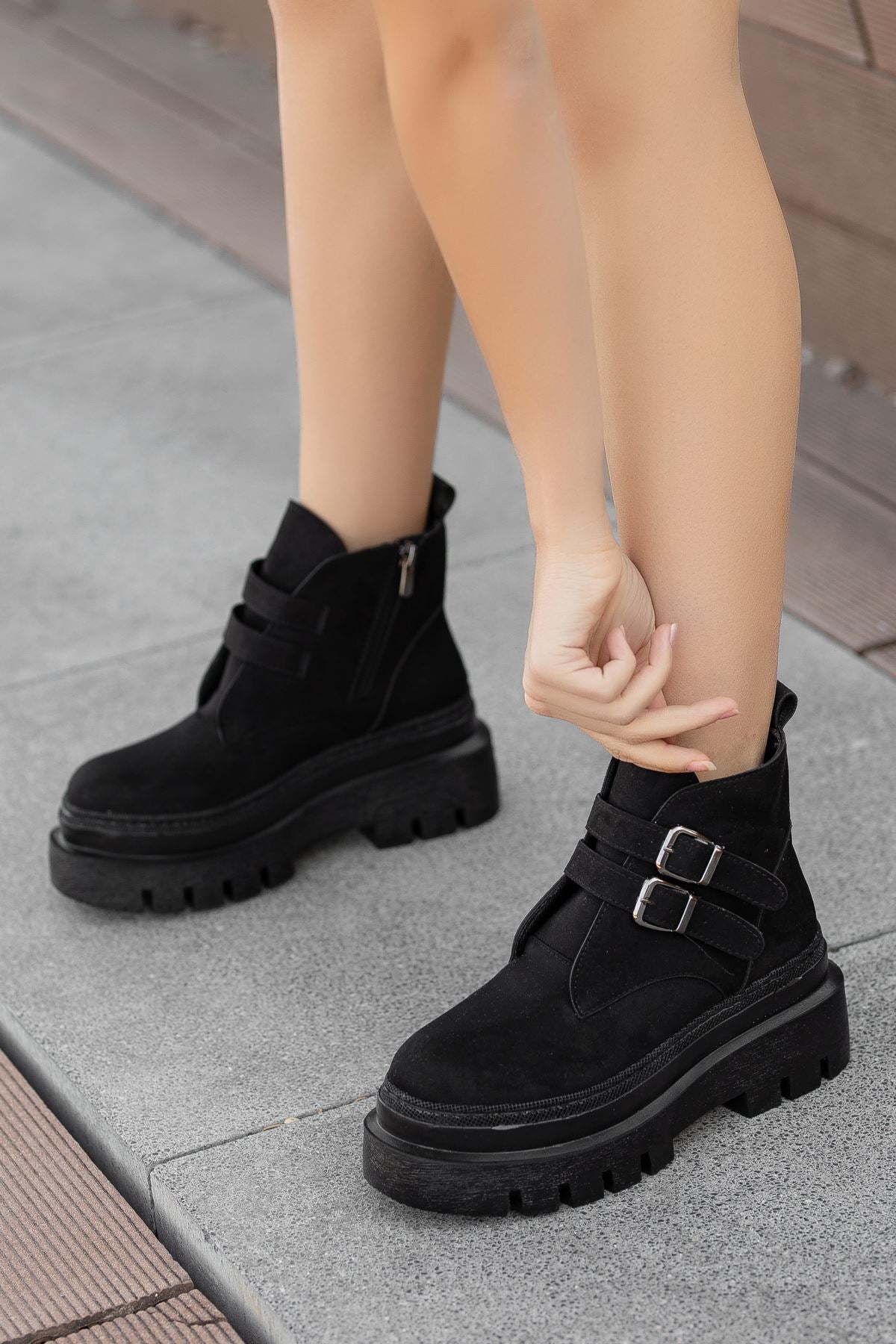 Black Suede High Heel Detailed Lace-Up Women's Boots - STREETMODE™