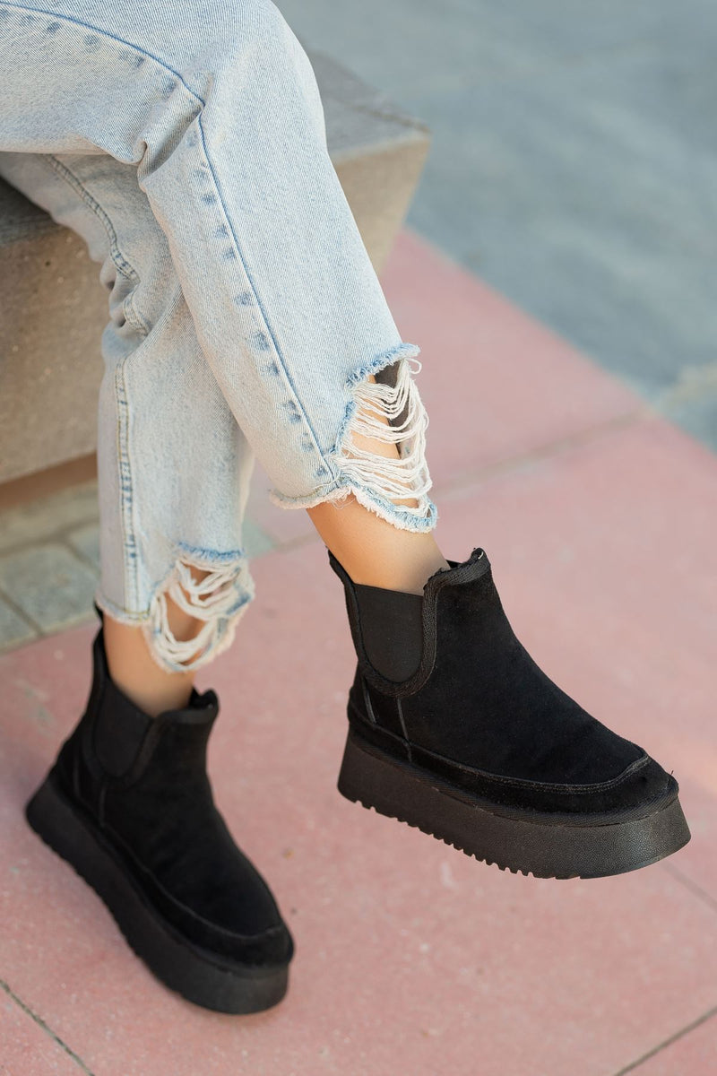 Black Suede High Heel Rubber Detailed Women's Boots - STREETMODE™