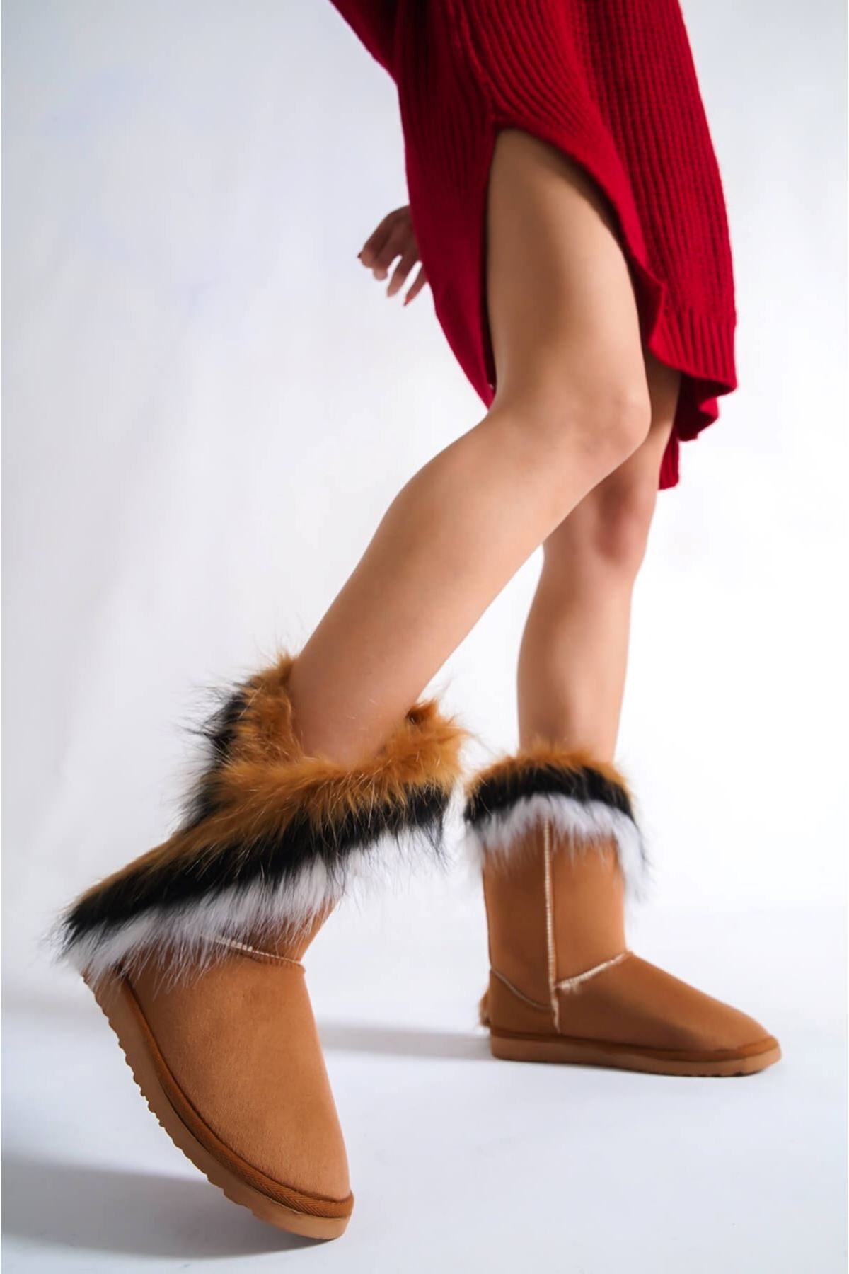 Brown Furry Suede Women's Boots - STREETMODE™