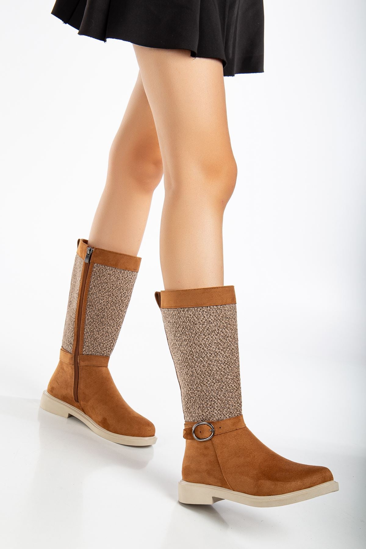 Brown Suede Felt Detailed Women's Boots - STREETMODE™