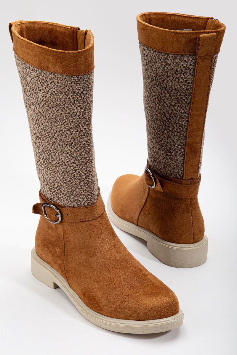 Brown Suede Felt Detailed Women's Boots - STREETMODE™