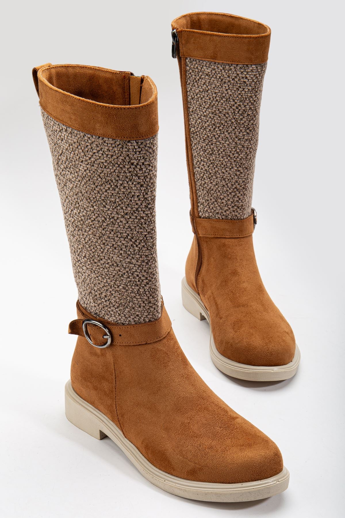 Brown Suede Felt Detailed Women's Boots - STREETMODE™