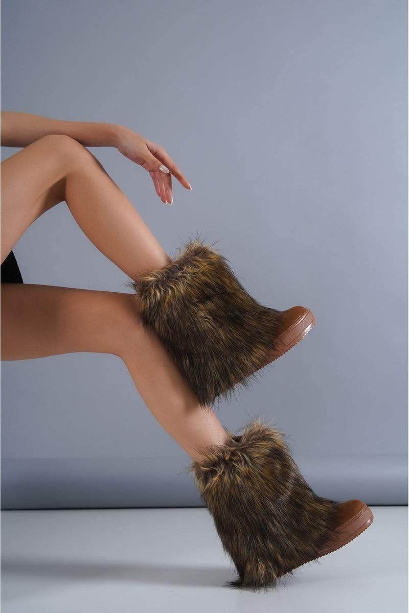 Brown Suede Furry Inside Furry Women's Boots - STREETMODE™