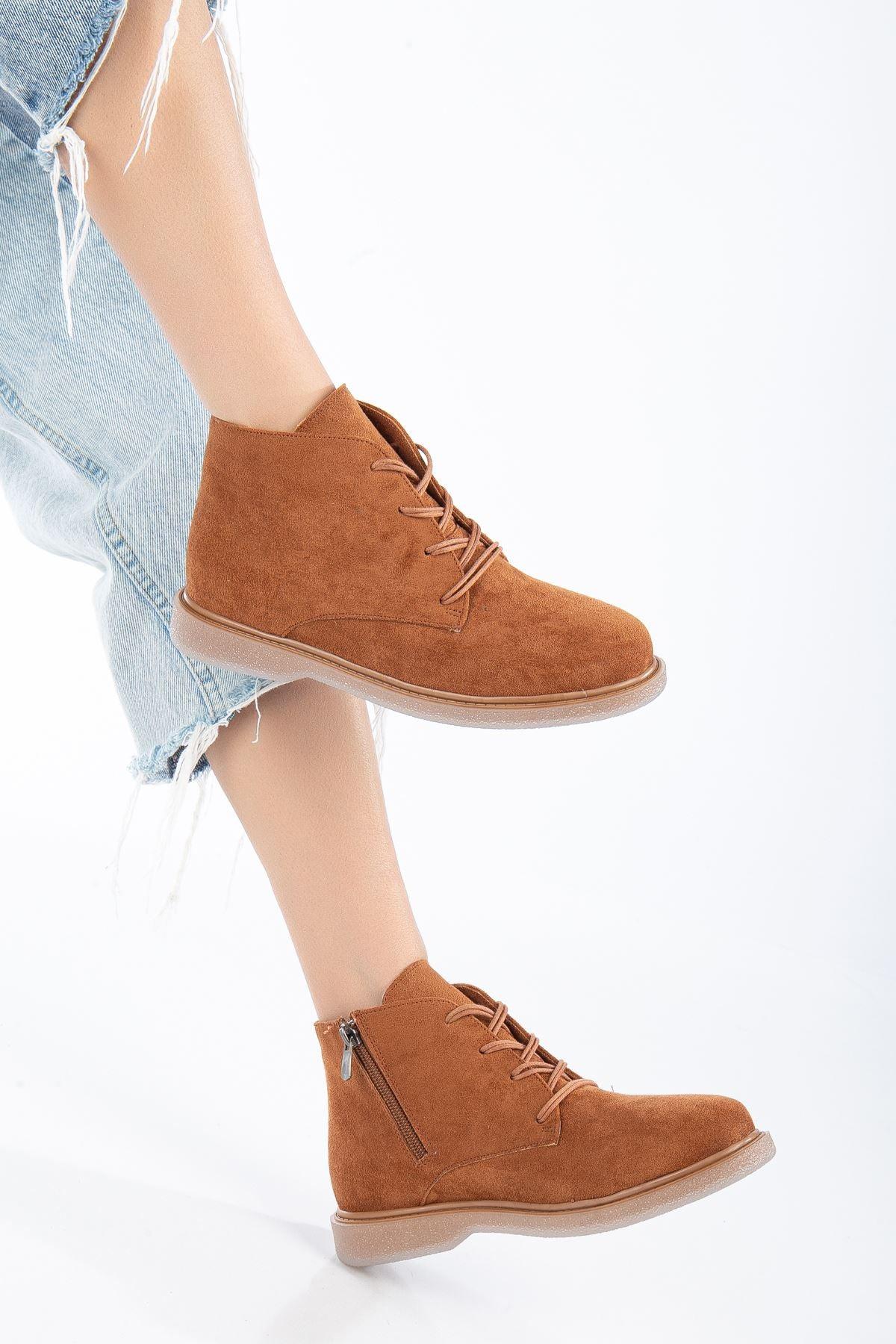 Brown Suede Lace-Up Transparent Sole Detailed Women's Boots - STREETMODE™