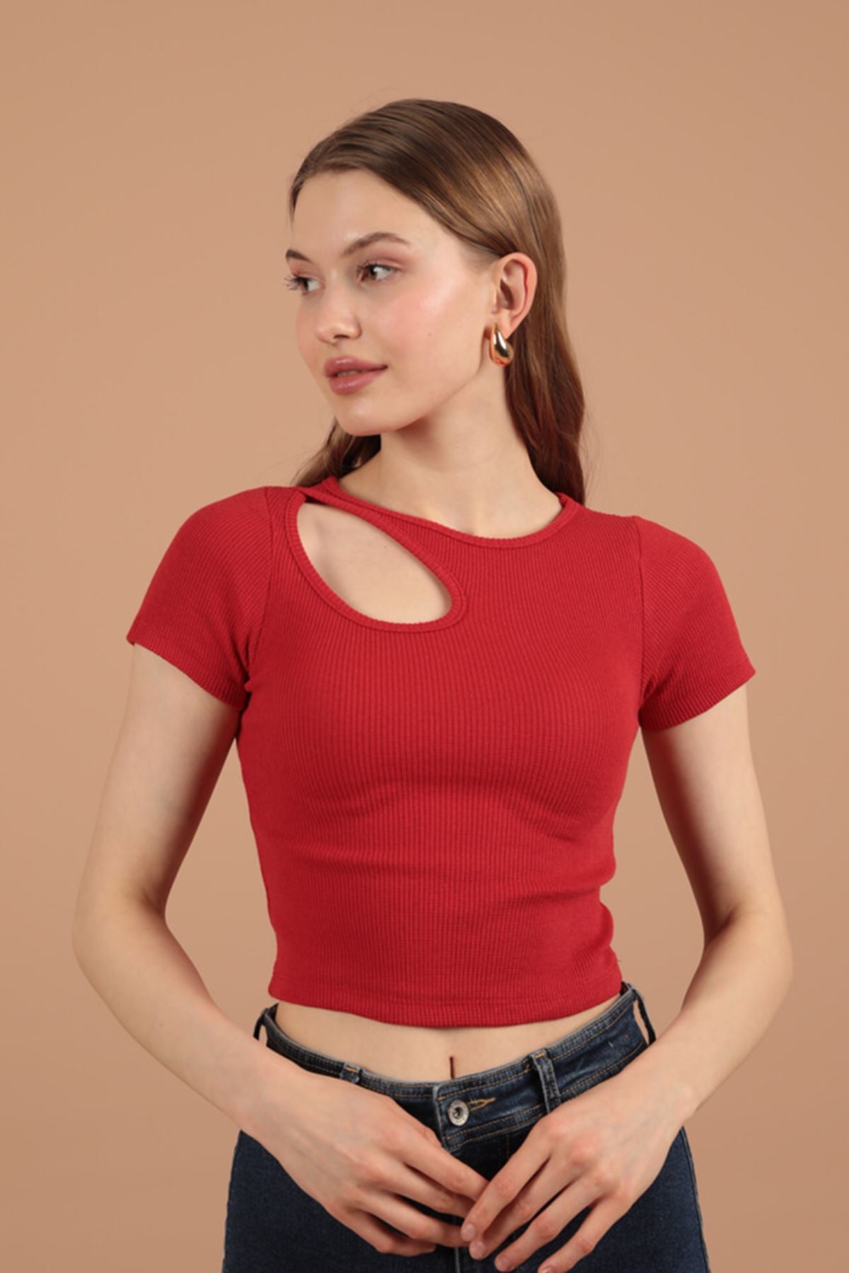 Camisole Drop Neck Women's Short Sleeve Blouse-Red - STREETMODE™