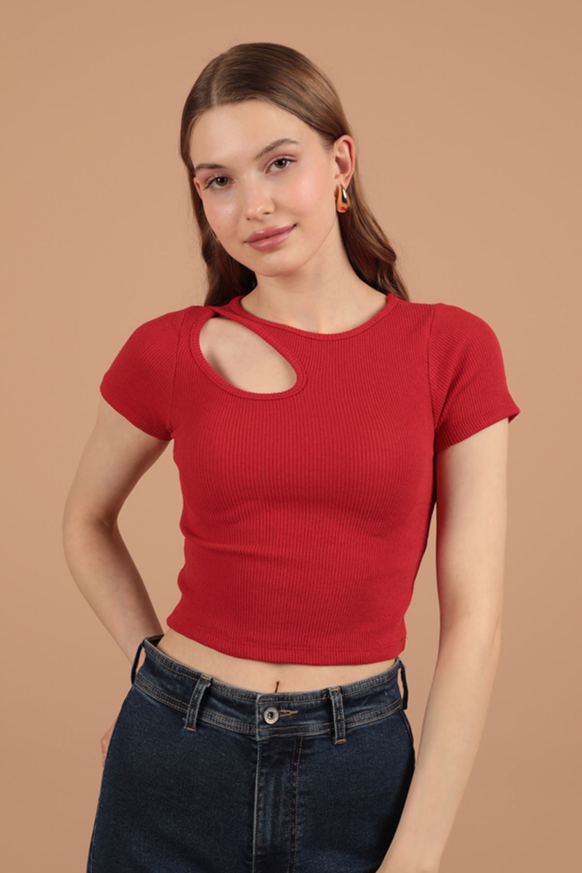 Camisole Drop Neck Women's Short Sleeve Blouse-Red - STREETMODE™