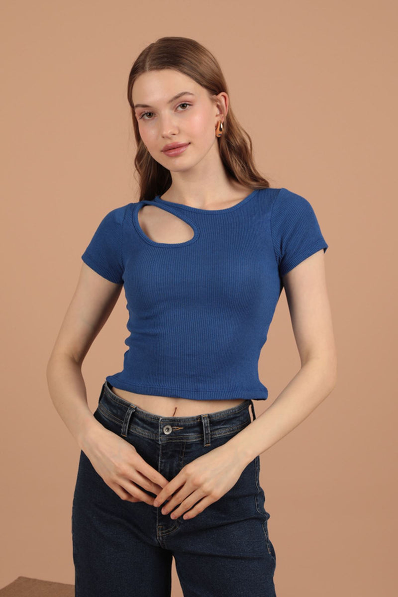 Camisole Drop Neck Women's Short Sleeve Blouse-Royal - STREETMODE™
