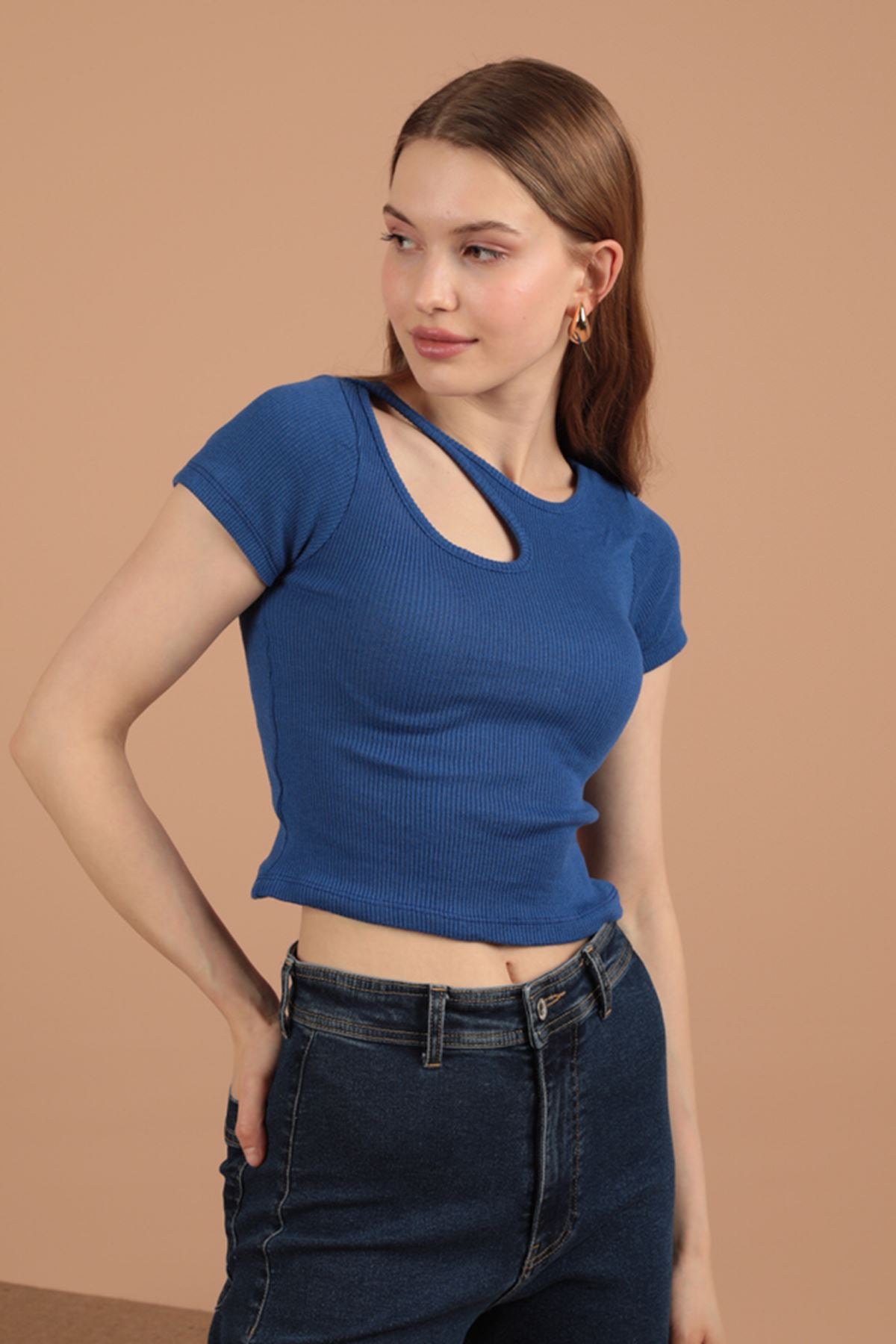 Camisole Drop Neck Women's Short Sleeve Blouse-Royal - STREETMODE™