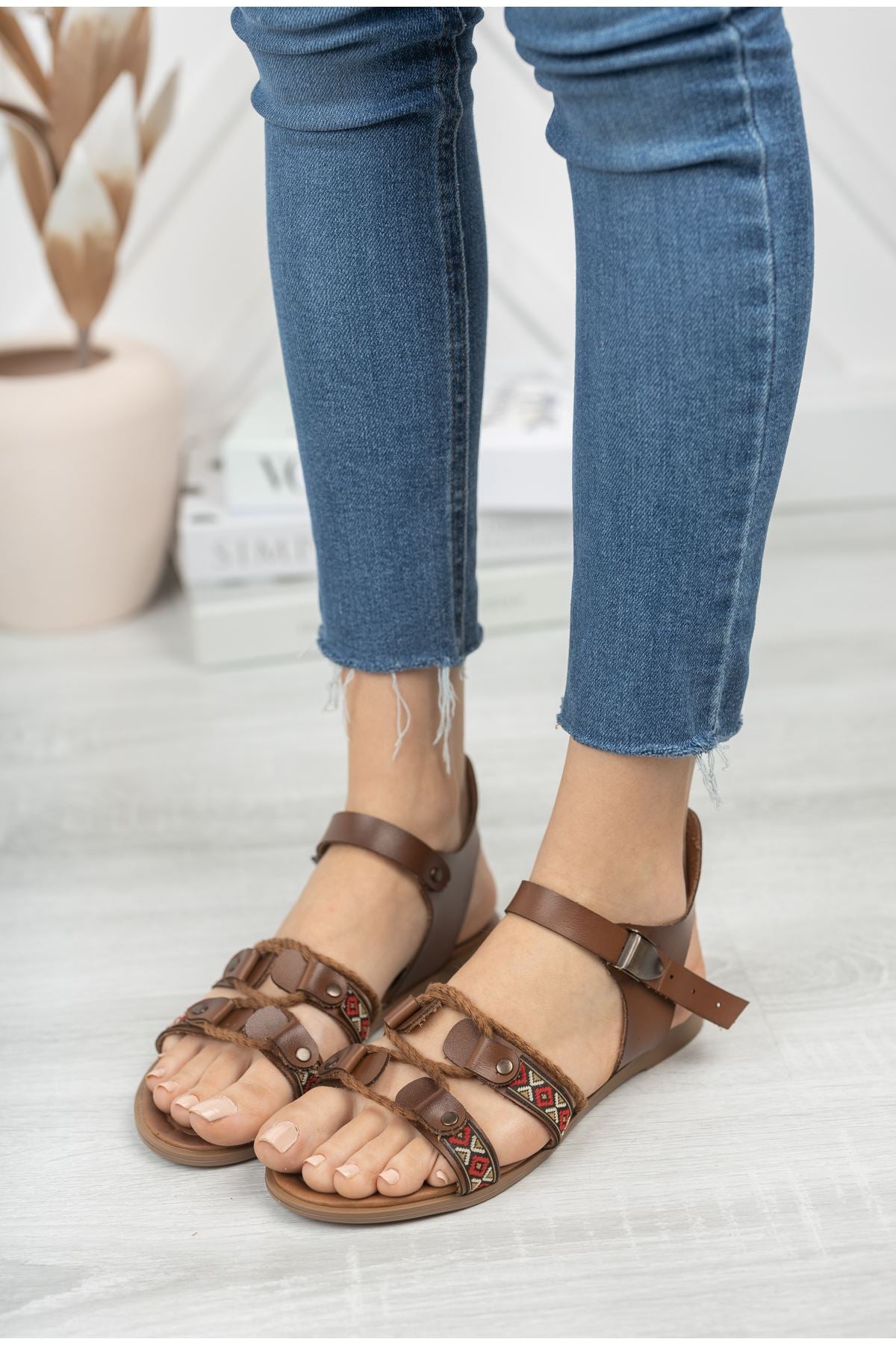 Carissa Genuine Leather Brown Daily Women's Sandals - STREETMODE™