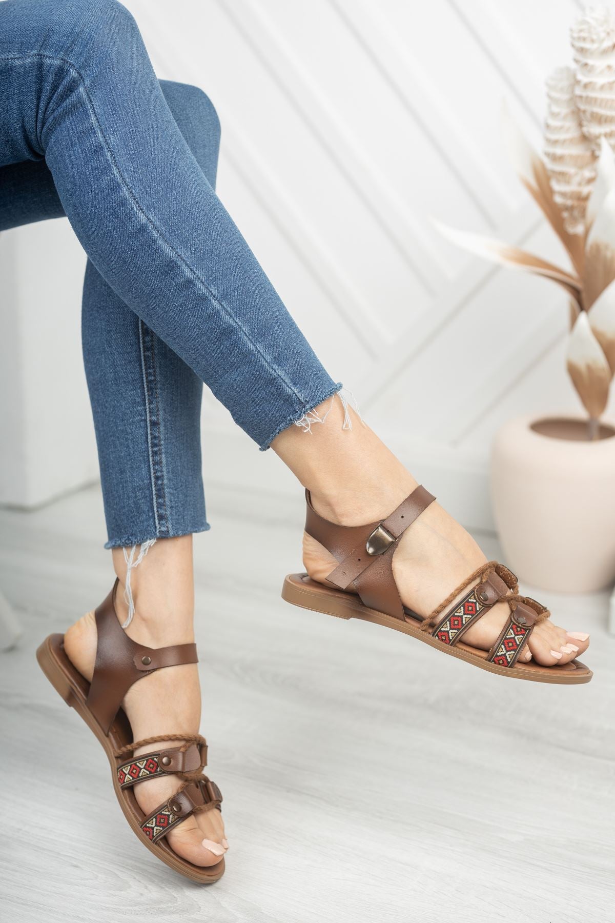 Carissa Genuine Leather Brown Daily Women's Sandals - STREETMODE™