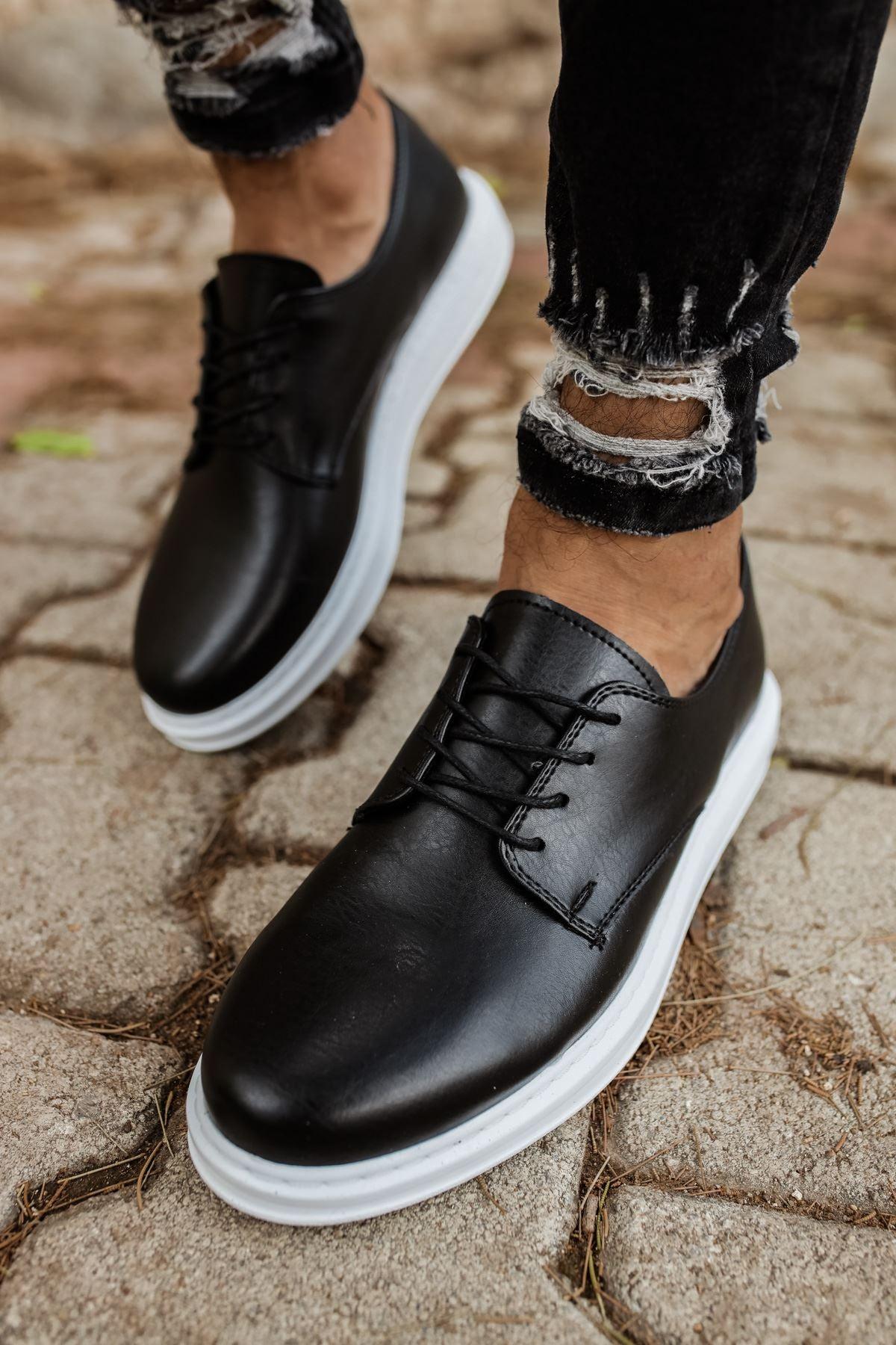 CH003 Men's Black-White Sole Matte Leather Casual Classic Sneaker Shoes - STREETMODE™