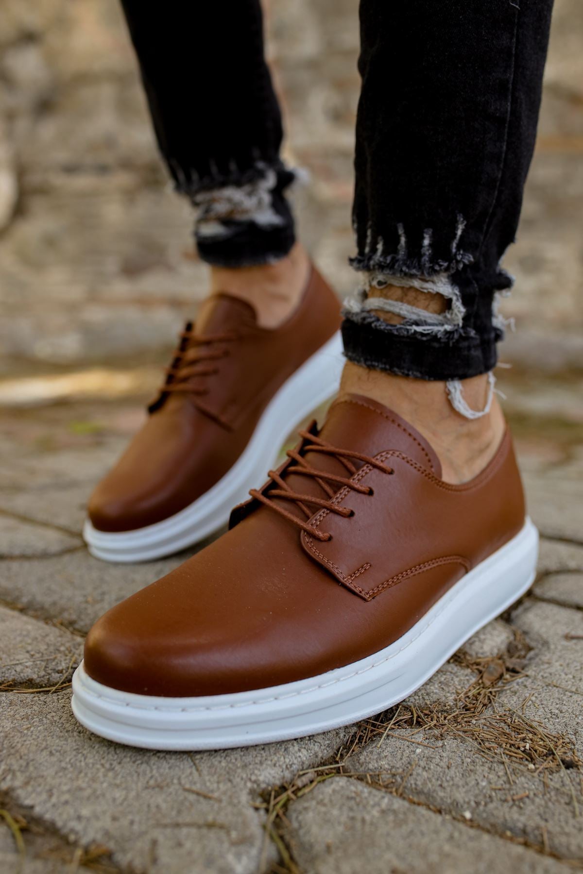 CH003 Men's Brown-White Sole Matte Leather Casual Classic Sneaker Shoes - STREETMODE™