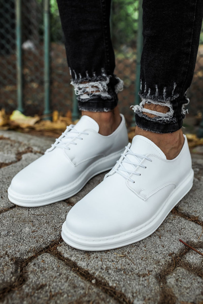 CH003 Men's Full White Matte Leather Casual Classic Sneaker Shoes - STREETMODE™