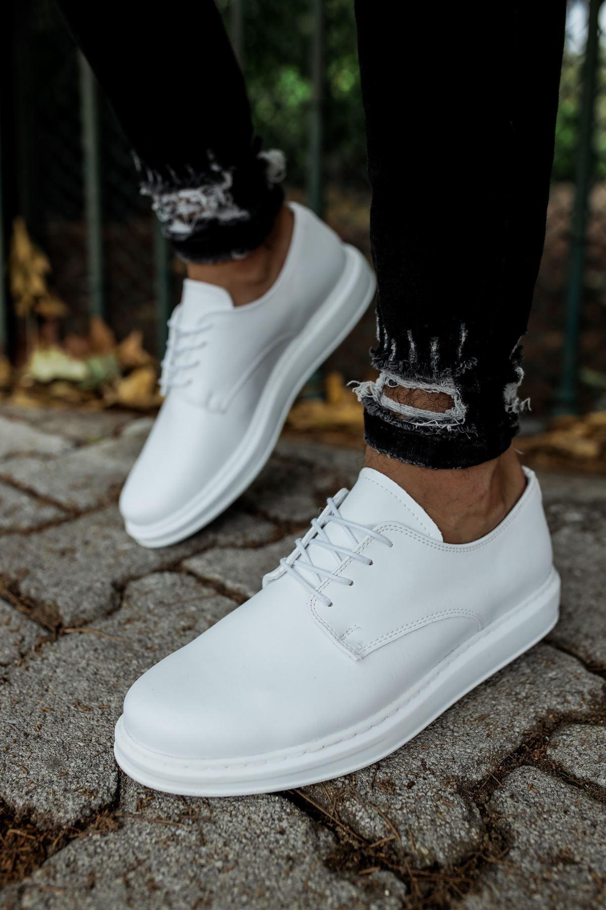 CH003 Men's Full White Matte Leather Casual Classic Sneaker Shoes - STREETMODE™