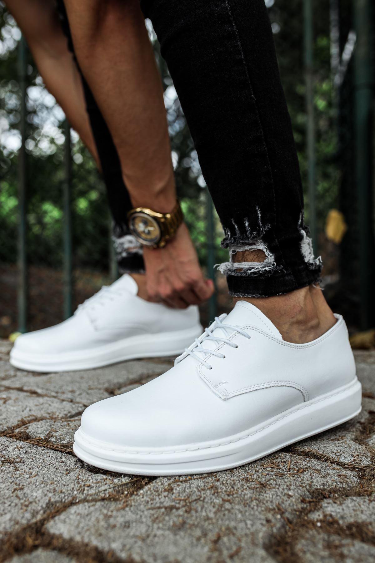 CH003 Men's Full White Matte Leather Casual Classic Sneaker Shoes - STREETMODE™