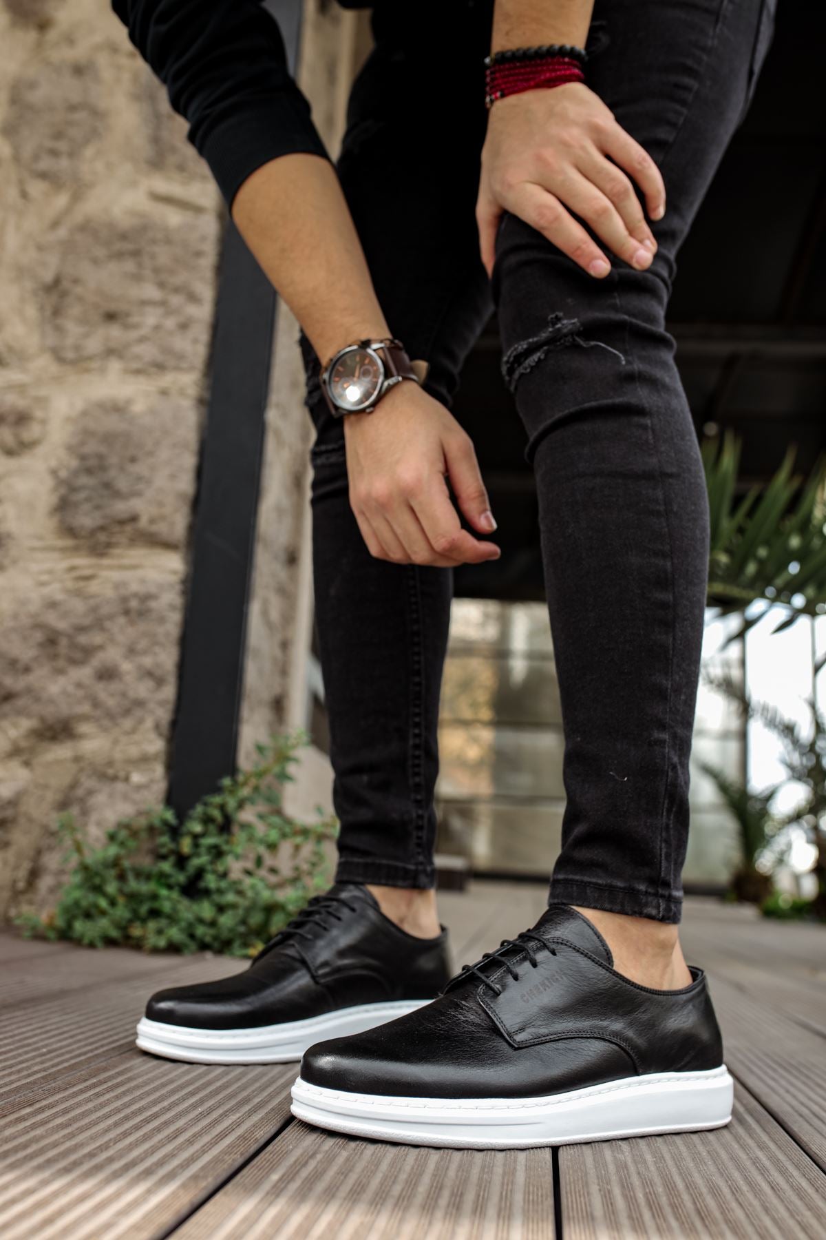 CH003 WS Real Leather Men Shoes BLACK - STREETMODE™