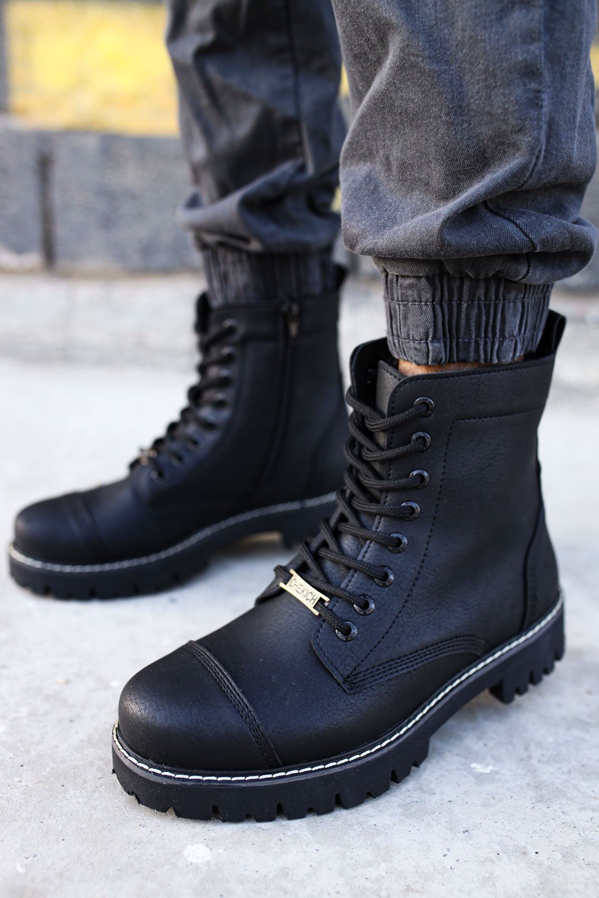 CH009 Men's Leather Black-Black Sole Casual Winter Boots - STREETMODE™
