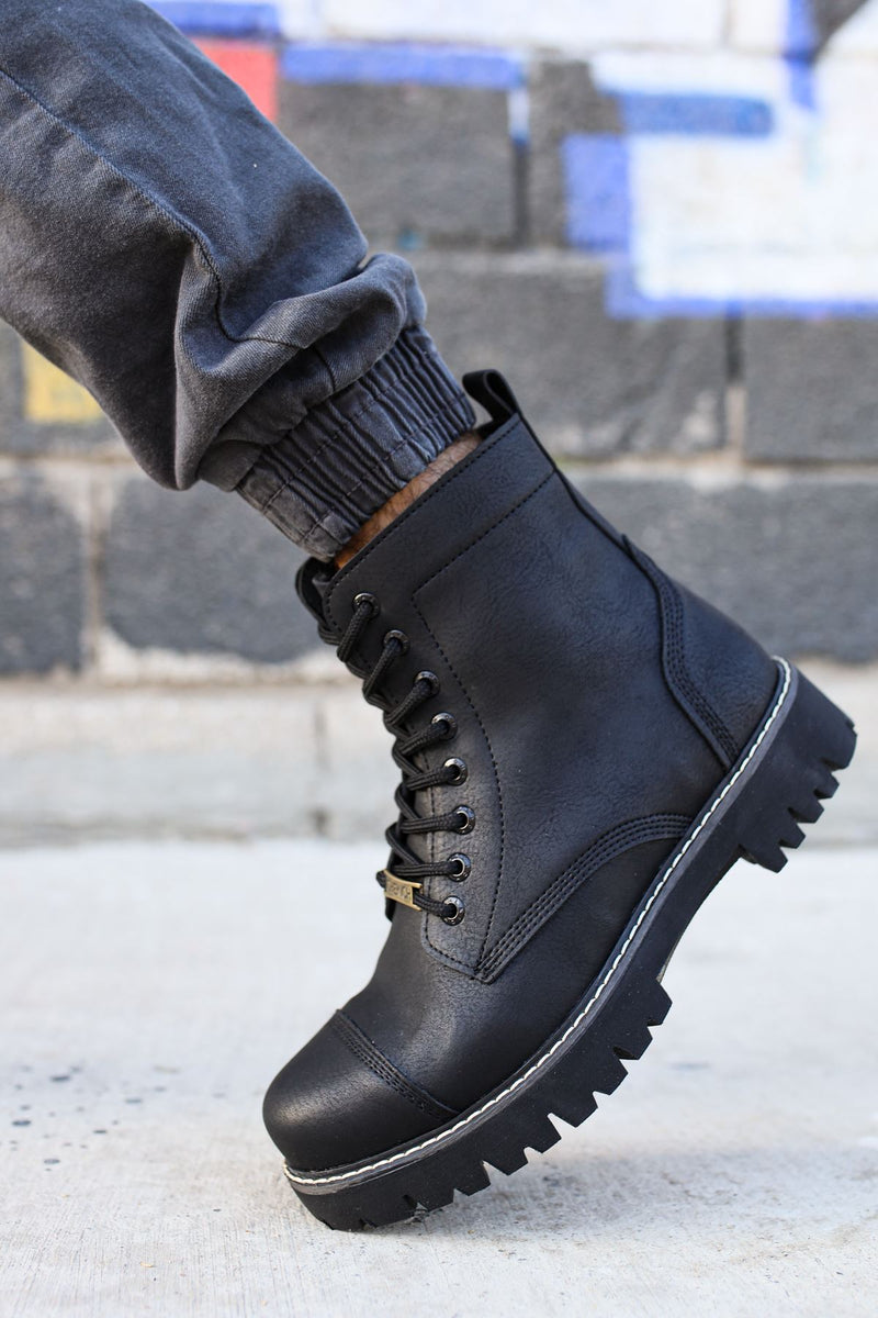 CH009 Men's Leather Black-Black Sole Casual Winter Boots - STREETMODE™