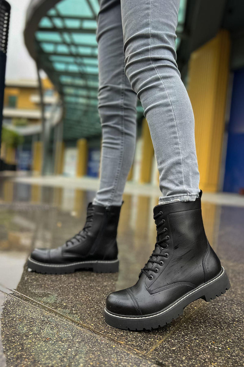 CH009 Men's Leather Black-Black Sole Casual Winter Boots - STREETMODE™