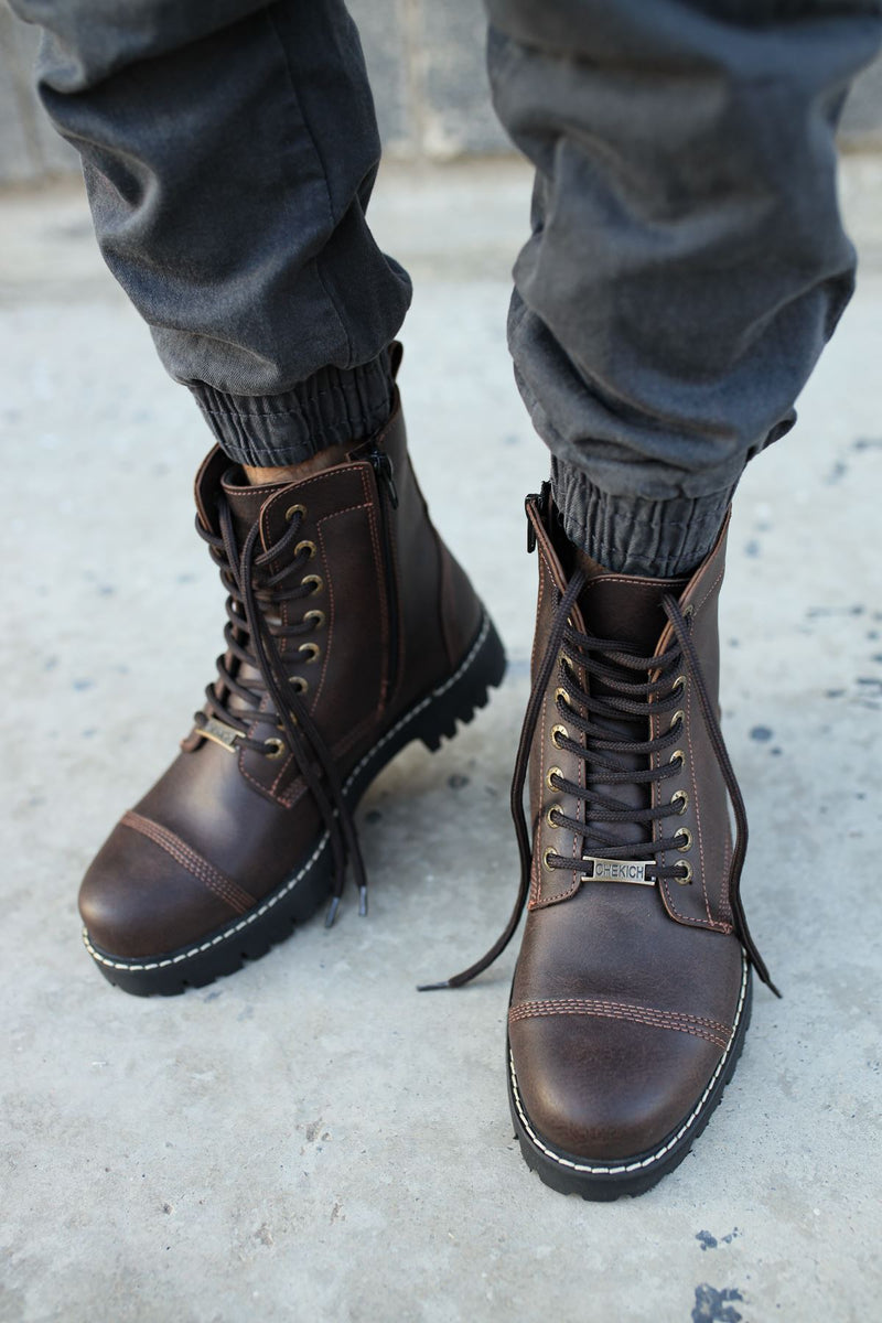 CH009 Men's Leather Dark Brown-Black Sole Casual Winter Boots - STREETMODE™