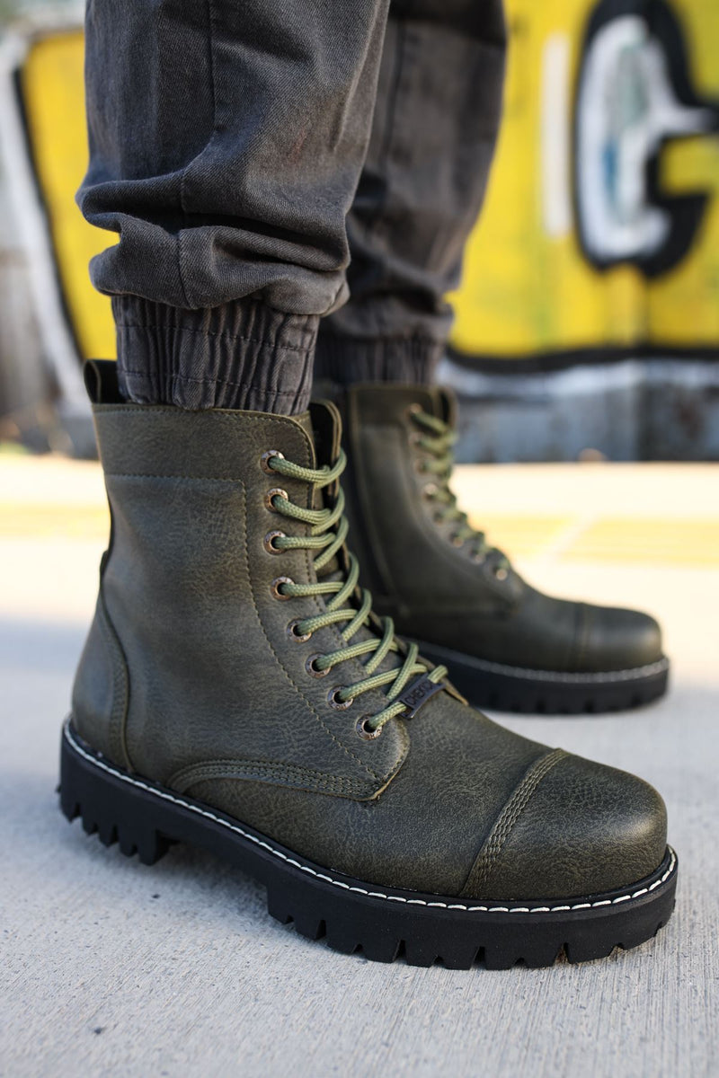CH009 Men's Leather Khaki-Black Sole Casual Winter Boots - STREETMODE™