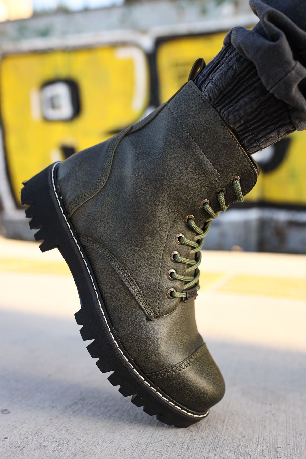CH009 Men's Leather Khaki-Black Sole Casual Winter Boots - STREETMODE™