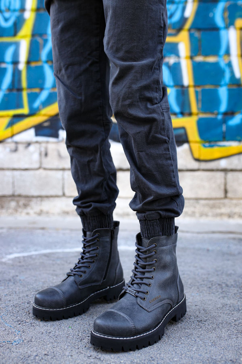 CH009 Men's Leather Navy Blue-Black Sole Casual Winter Boots - STREETMODE™