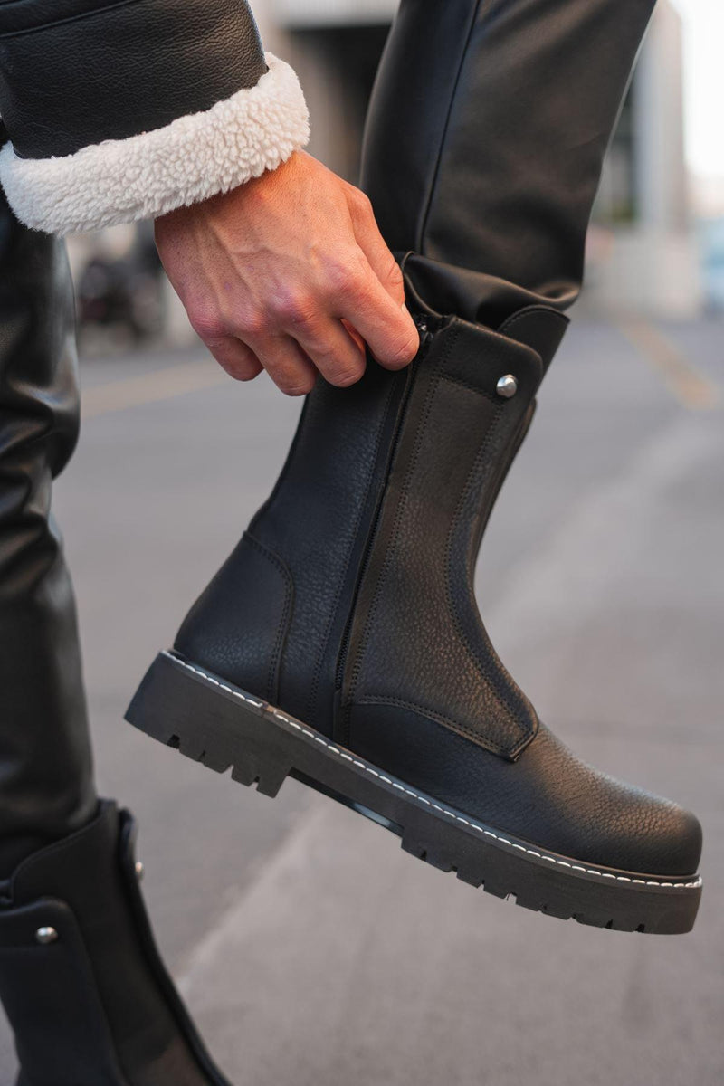 CH027 Men's  Black-Black Sole Casual Winter Boots - STREETMODE™