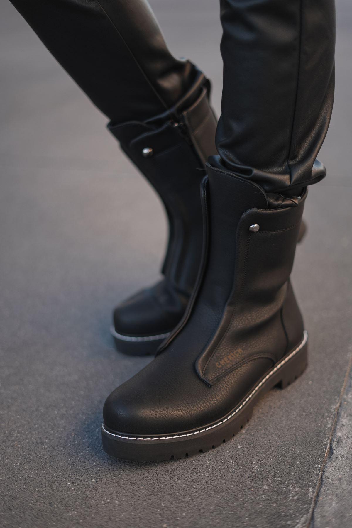 CH027 Men's  Black-Black Sole Casual Winter Boots - STREETMODE™