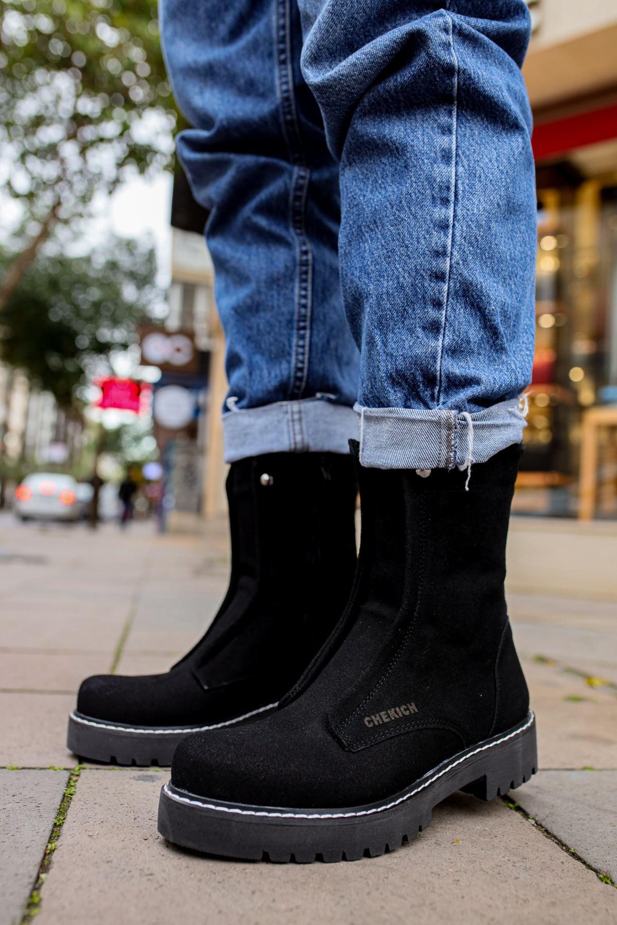 CH027 Men's Suede Black-Black Sole Casual Winter Boots - STREETMODE™